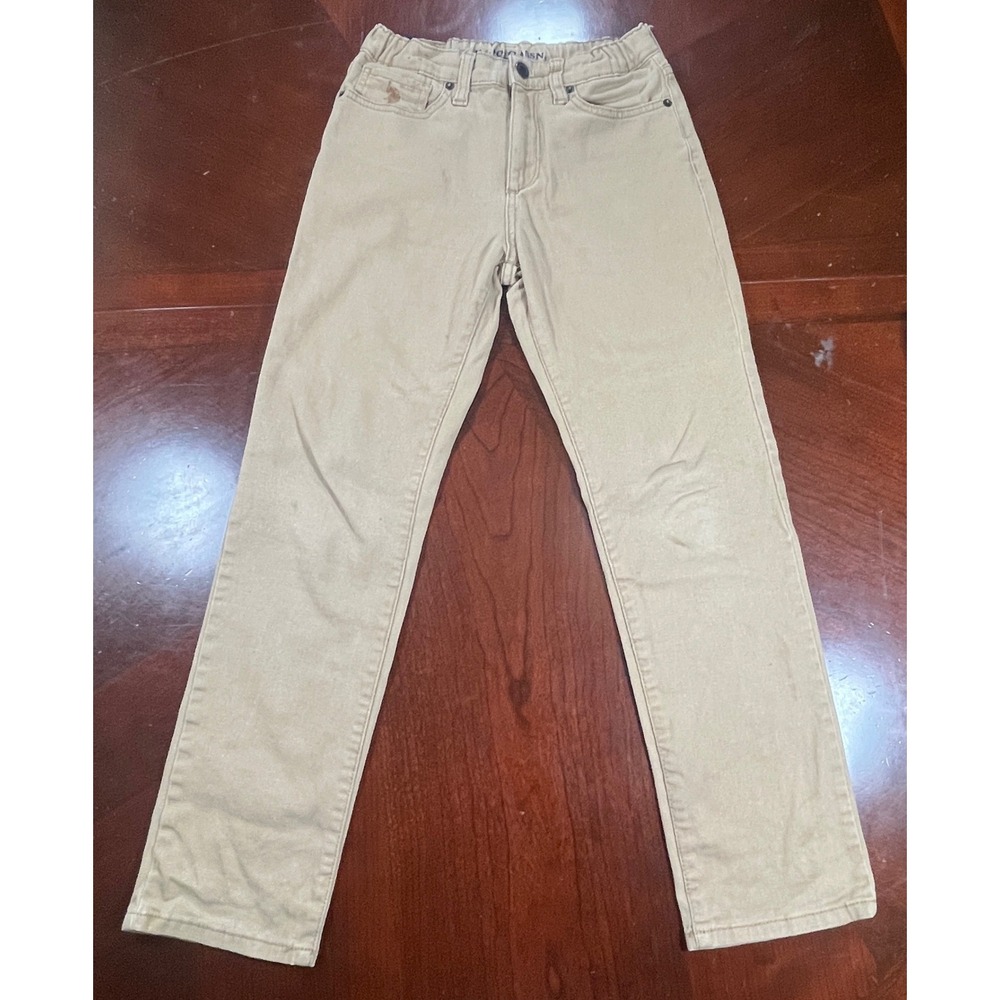 US Polo Assn Boys Khaki Straight Leg Jeans Size 12 Adjustable 12-GN-US-0862 EUC
